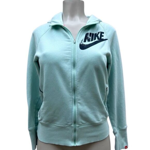 Nike Hoodie Anorak Sweatshirt Youth Girls Large Seafoam Green Full Zip Thumbhole - Picture 1 of 12